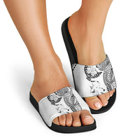 Hawaiian Manta Ray Tribal Slide Sandals Polynesian Art Motifs White Color