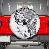 Hawaiian Manta Ray Tribal Spare Tire Cover Polynesian Art Motifs White Color