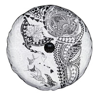 Hawaiian Manta Ray Tribal Spare Tire Cover Polynesian Art Motifs White Color
