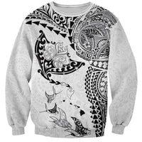 Hawaiian Manta Ray Tribal Sweatshirt Polynesian Art Motifs White Color LT03 Unisex White - Polynesian Pride