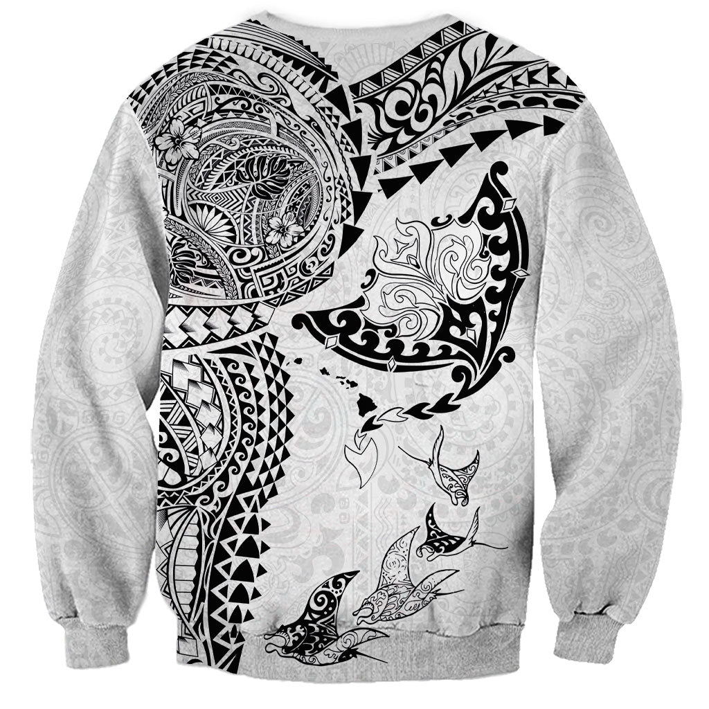 Hawaiian Manta Ray Tribal Sweatshirt Polynesian Art Motifs White Color LT03 - Polynesian Pride