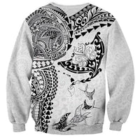 Hawaiian Manta Ray Tribal Sweatshirt Polynesian Art Motifs White Color LT03 - Polynesian Pride