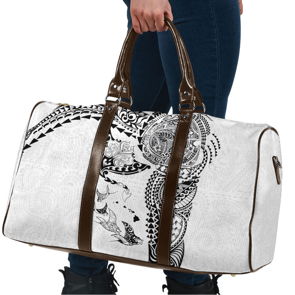 Hawaiian Manta Ray Tribal Travel Bag Polynesian Art Motifs White Color LT03 - Polynesian Pride