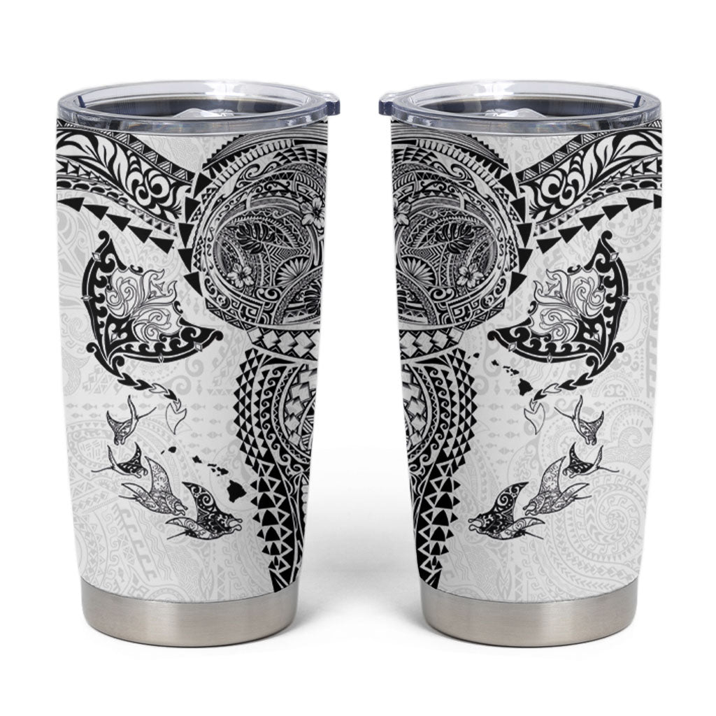 Hawaiian Manta Ray Tribal Tumbler Cup Polynesian Art Motifs White Color LT03 White - Polynesian Pride