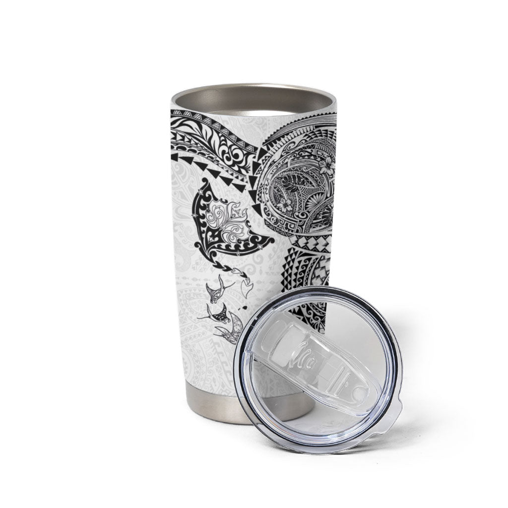 Hawaiian Manta Ray Tribal Tumbler Cup Polynesian Art Motifs White Color LT03 - Polynesian Pride