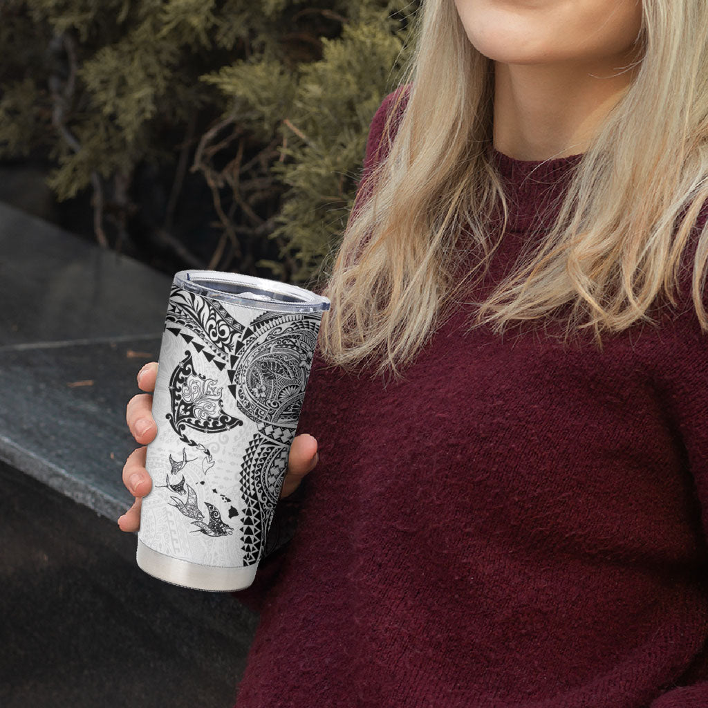 Hawaiian Manta Ray Tribal Tumbler Cup Polynesian Art Motifs White Color LT03 - Polynesian Pride