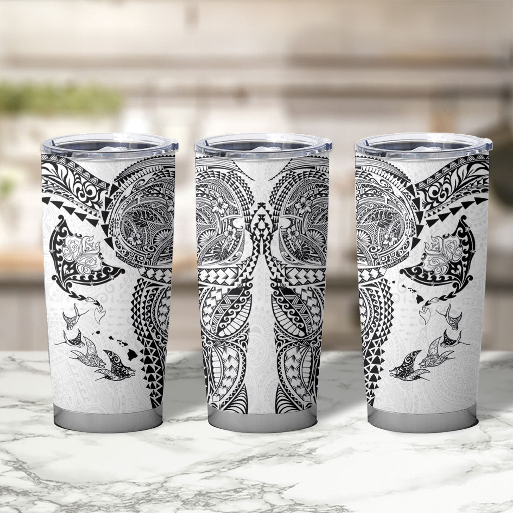 Hawaiian Manta Ray Tribal Tumbler Cup Polynesian Art Motifs White Color LT03 - Polynesian Pride