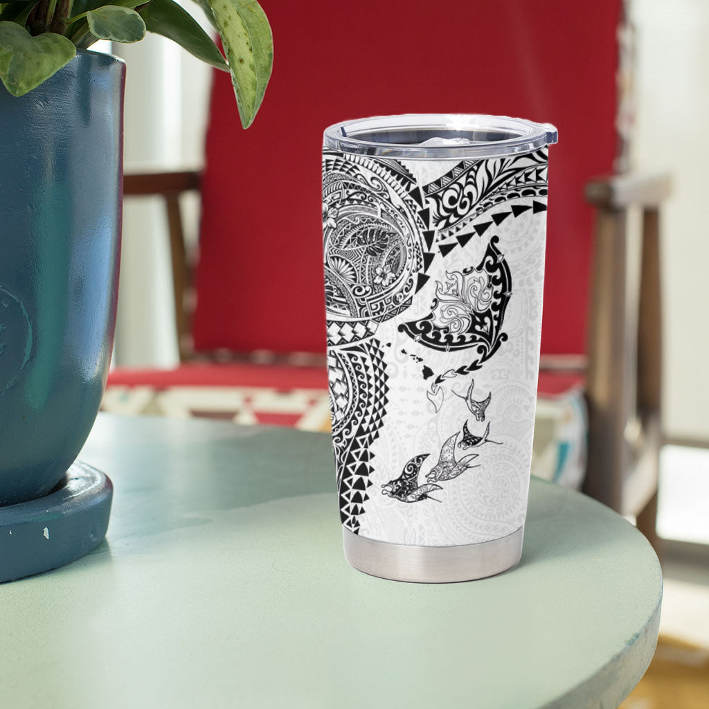 Hawaiian Manta Ray Tribal Tumbler Cup Polynesian Art Motifs White Color LT03 - Polynesian Pride