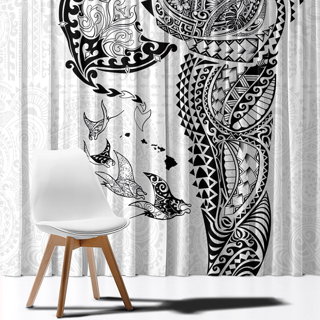 Hawaiian Manta Ray Tribal Window Curtain Polynesian Art Motifs White Color