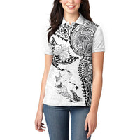 Hawaiian Manta Ray Tribal Women Polo Shirt Polynesian Art Motifs White Color