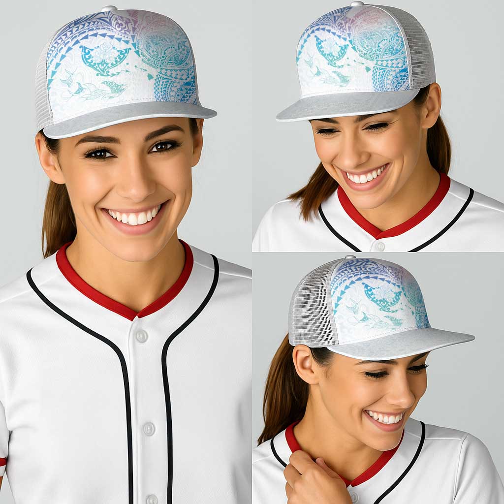 Hawaiian Manta Ray Tribal Baseball Net Cap Polynesian Art Motifs Sweet Pastel