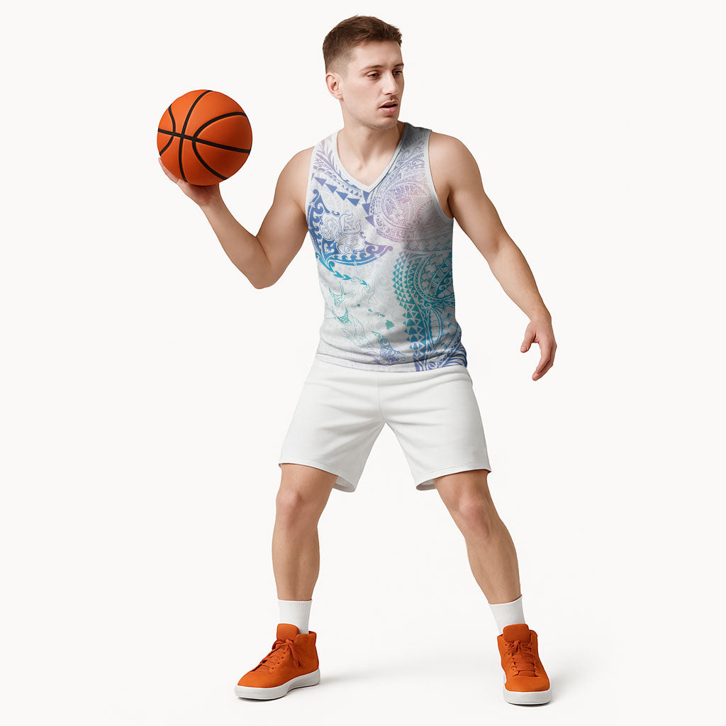 Hawaiian Manta Ray Tribal Basketball Jersey Polynesian Art Motifs Sweet Pastel