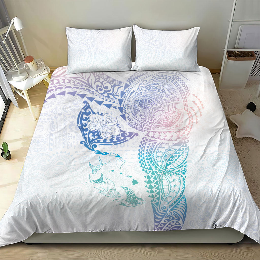 Hawaiian Manta Ray Tribal Bedding Set Polynesian Art Motifs Sweet Pastel