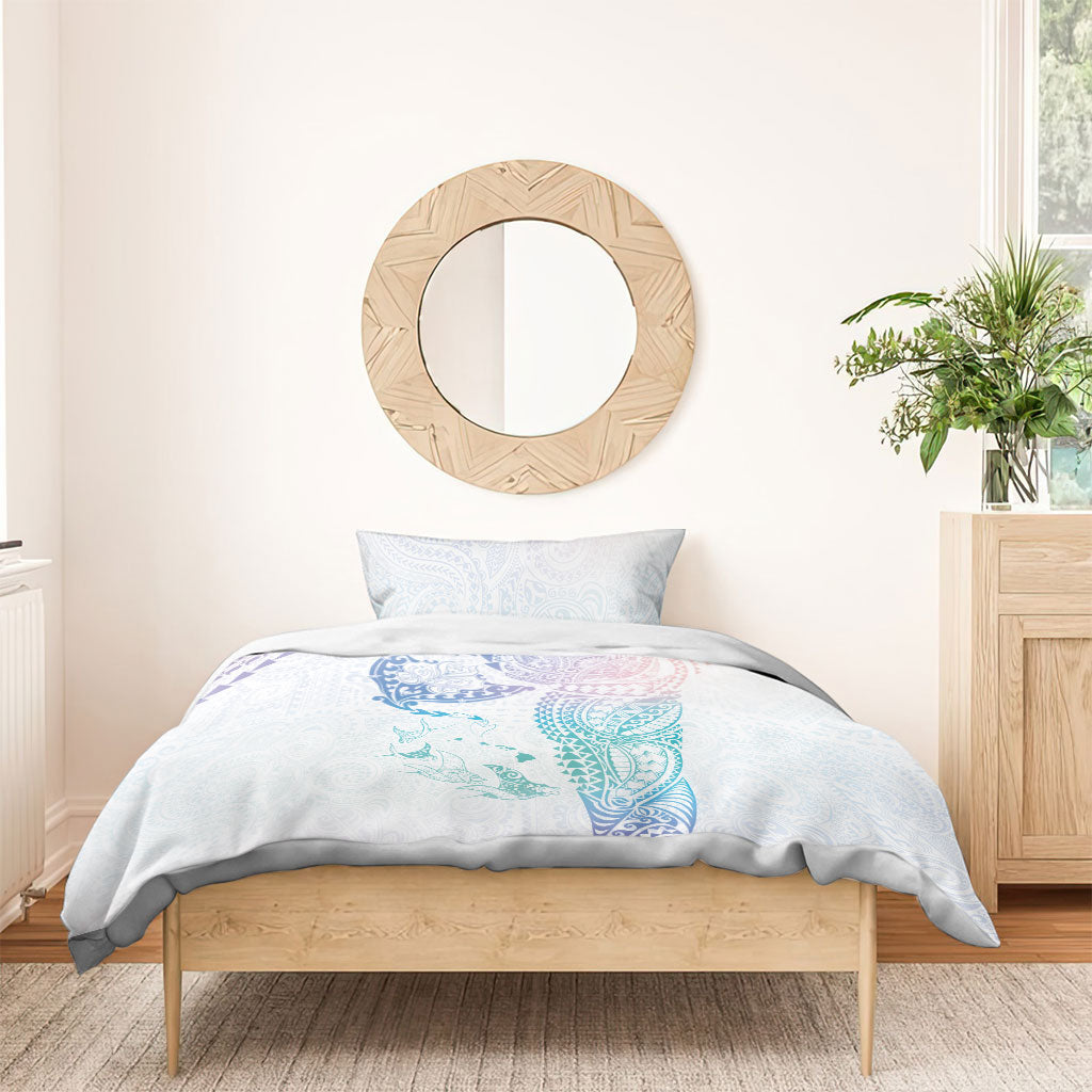 Hawaiian Manta Ray Tribal Bedding Set Polynesian Art Motifs Sweet Pastel