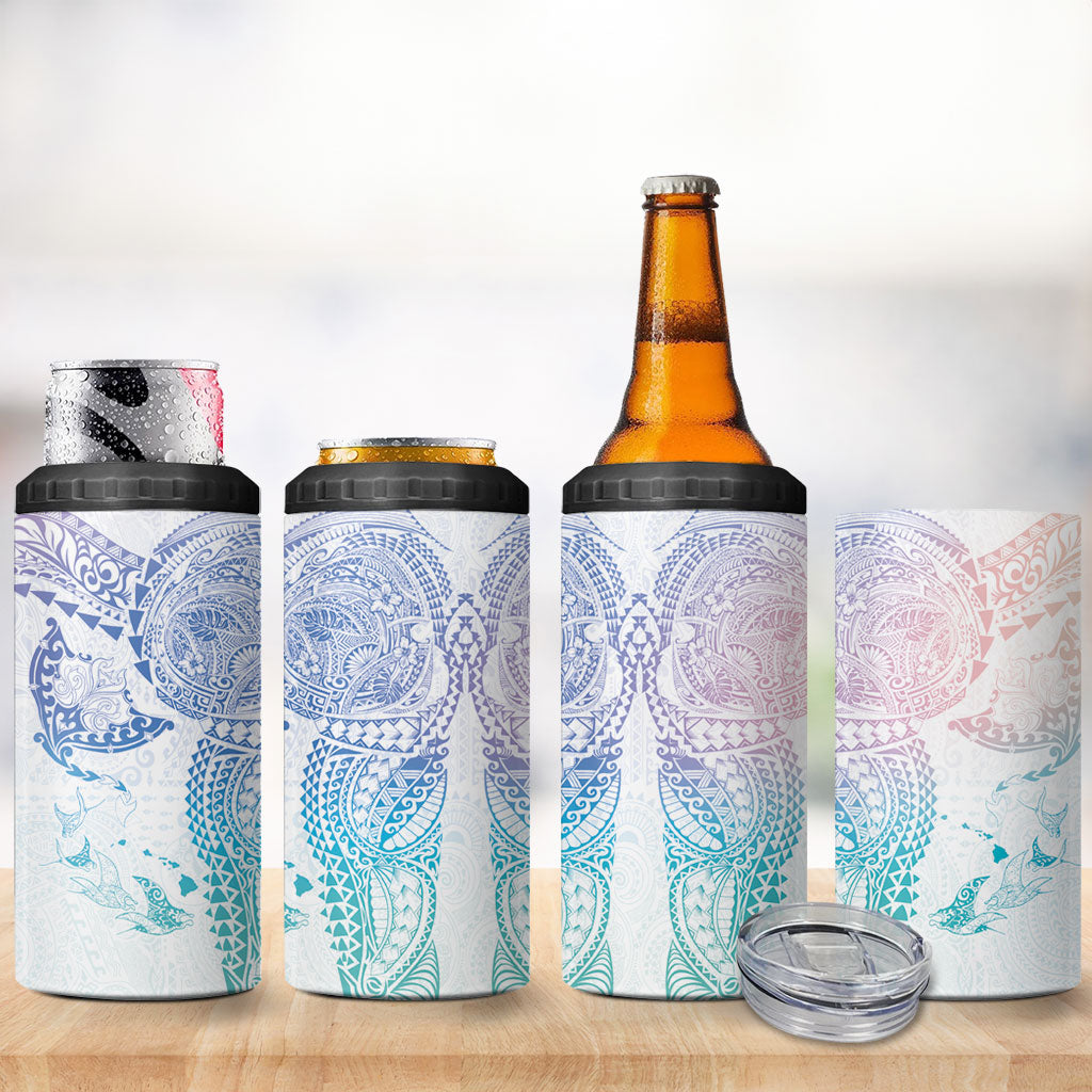 Hawaiian Manta Ray Tribal 4 in 1 Can Cooler Tumbler Polynesian Art Motifs Sweet Pastel