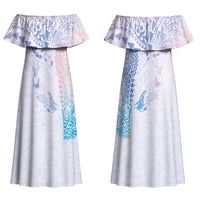 Hawaiian Manta Ray Tribal Couples Matching Off Shoulder Maxi Dress and Long Sleeve Button Shirt Polynesian Art Motifs Sweet Pastel LT03 - Polynesian Pride