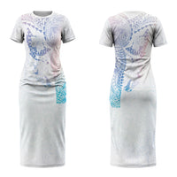 Hawaiian Manta Ray Tribal Couples Matching Short Sleeve Bodycon Dress and Long Sleeve Button Shirt Polynesian Art Motifs Sweet Pastel LT03 - Polynesian Pride