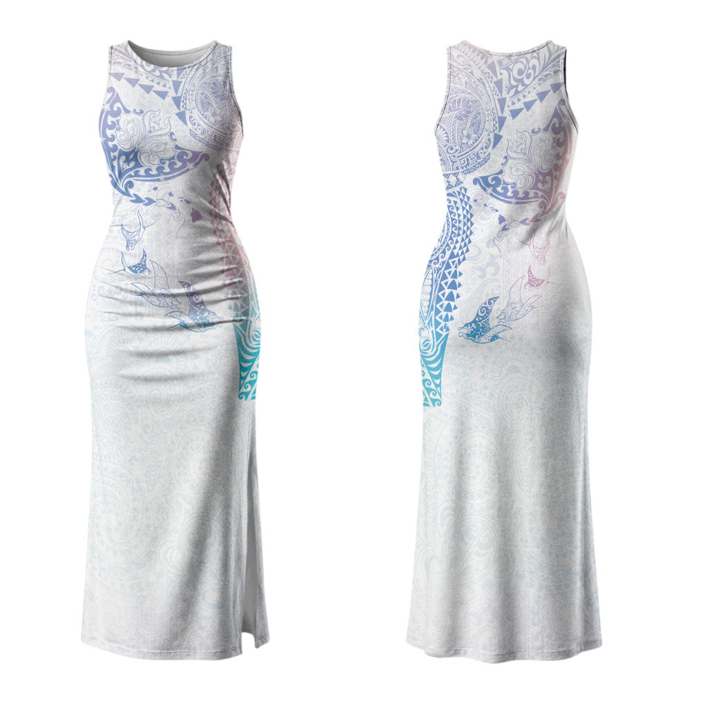 Hawaiian Manta Ray Tribal Couples Matching Tank Maxi Dress and Long Sleeve Button Shirt Polynesian Art Motifs Sweet Pastel LT03 - Polynesian Pride