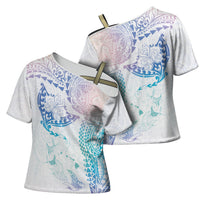Hawaiian Manta Ray Tribal Cross Shoulder Shirt Polynesian Art Motifs Sweet Pastel