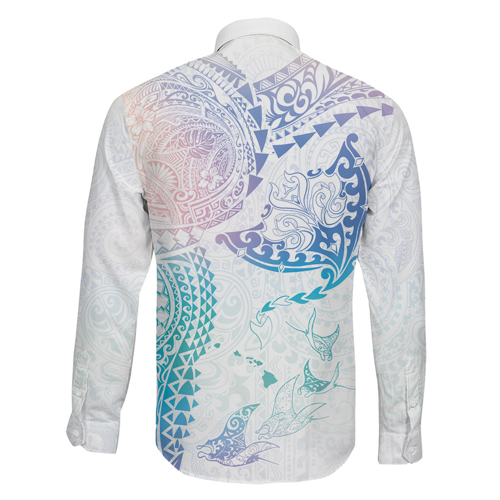 Hawaiian Manta Ray Tribal Family Matching Long Sleeve Bodycon Dress and Hawaiian Shirt Polynesian Art Motifs Sweet Pastel