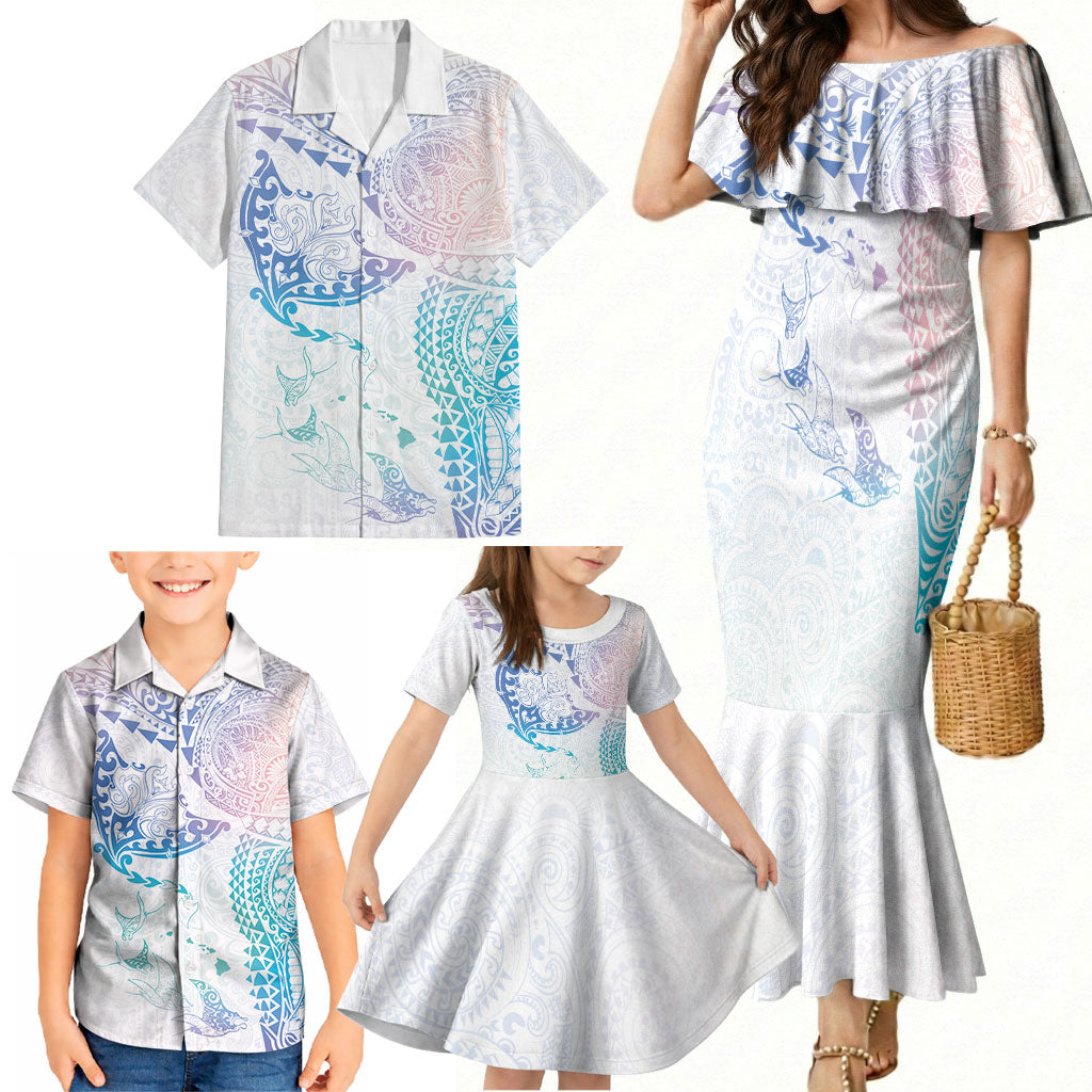Hawaiian Manta Ray Tribal Family Matching Mermaid Dress and Hawaiian Shirt Polynesian Art Motifs Sweet Pastel LT03 - Polynesian Pride
