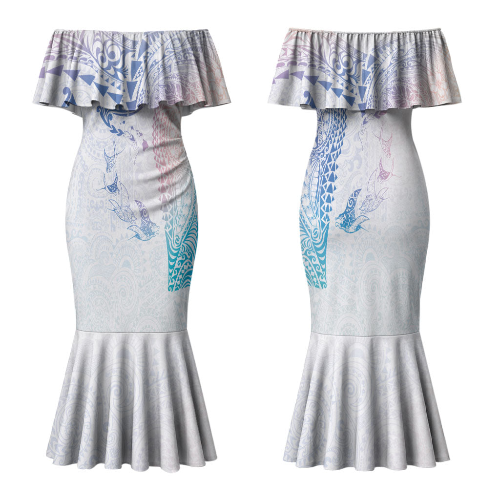 Hawaiian Manta Ray Tribal Family Matching Mermaid Dress and Hawaiian Shirt Polynesian Art Motifs Sweet Pastel LT03 Mom's Dress Multicolor - Polynesian Pride