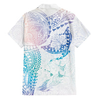 Hawaiian Manta Ray Tribal Family Matching Off Shoulder Maxi Dress and Hawaiian Shirt Polynesian Art Motifs Sweet Pastel