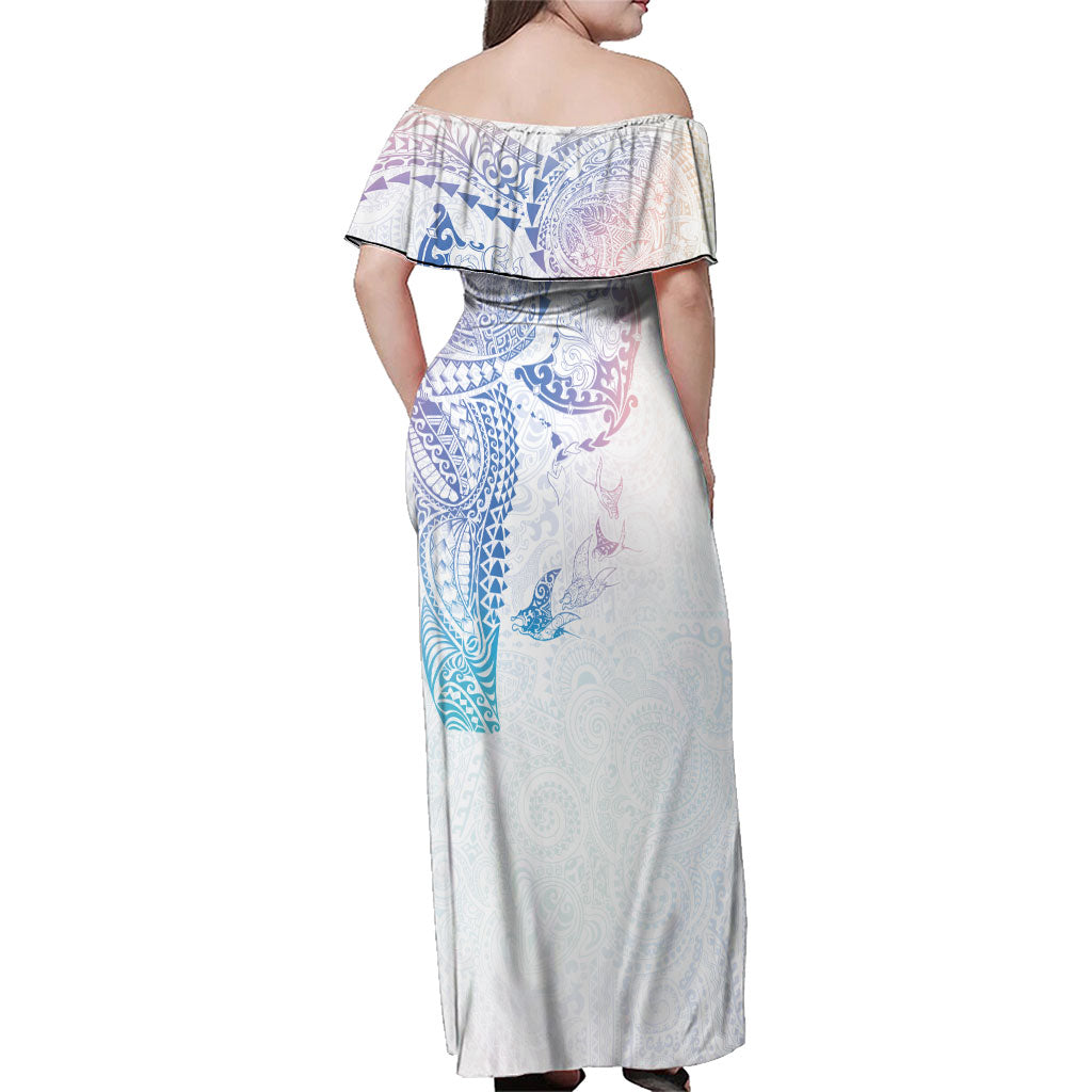 Hawaiian Manta Ray Tribal Family Matching Off Shoulder Maxi Dress and Hawaiian Shirt Polynesian Art Motifs Sweet Pastel
