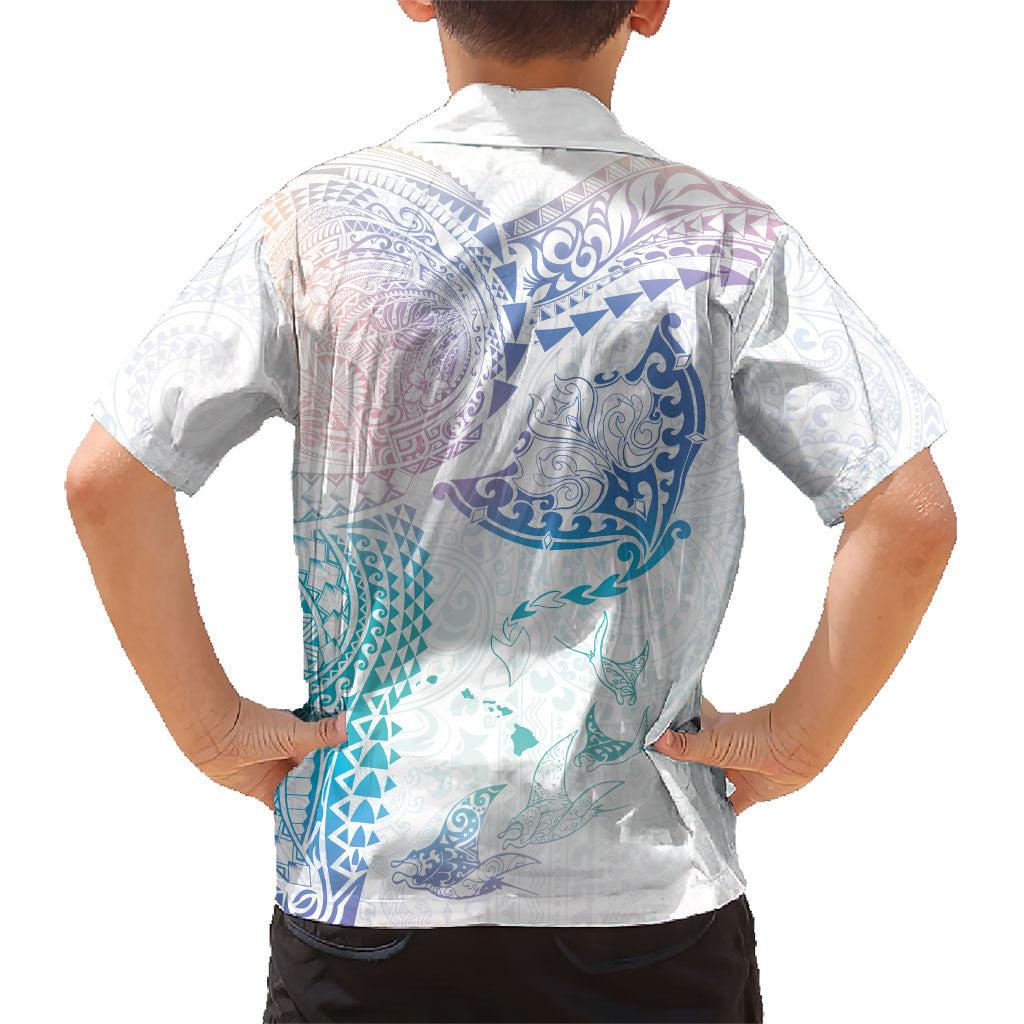 Hawaiian Manta Ray Tribal Family Matching Off Shoulder Short Dress and Hawaiian Shirt Polynesian Art Motifs Sweet Pastel