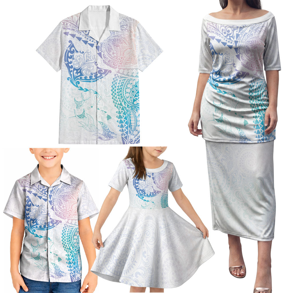 Hawaiian Manta Ray Tribal Family Matching Puletasi and Hawaiian Shirt Polynesian Art Motifs Sweet Pastel LT03 - Polynesian Pride