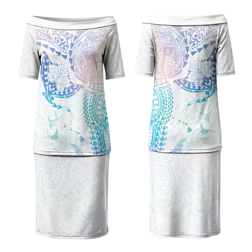 Hawaiian Manta Ray Tribal Family Matching Puletasi and Hawaiian Shirt Polynesian Art Motifs Sweet Pastel LT03 Mom's Dress Multicolor - Polynesian Pride