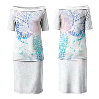 Hawaiian Manta Ray Tribal Family Matching Puletasi and Hawaiian Shirt Polynesian Art Motifs Sweet Pastel LT03 Mom's Dress Multicolor - Polynesian Pride