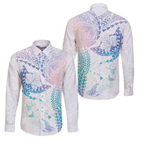 Hawaiian Manta Ray Tribal Family Matching Puletasi and Hawaiian Shirt Polynesian Art Motifs Sweet Pastel LT03 Dad's Shirt - Long Sleeve Multicolor - Polynesian Pride