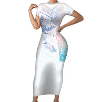 Hawaiian Manta Ray Tribal Family Matching Short Sleeve Bodycon Dress and Hawaiian Shirt Polynesian Art Motifs Sweet Pastel