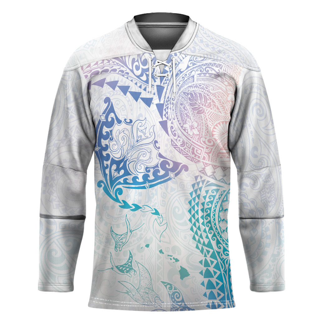 Hawaiian Manta Ray Tribal Hockey Jersey Polynesian Art Motifs Sweet Pastel LT03 Unisex Multicolor - Polynesian Pride