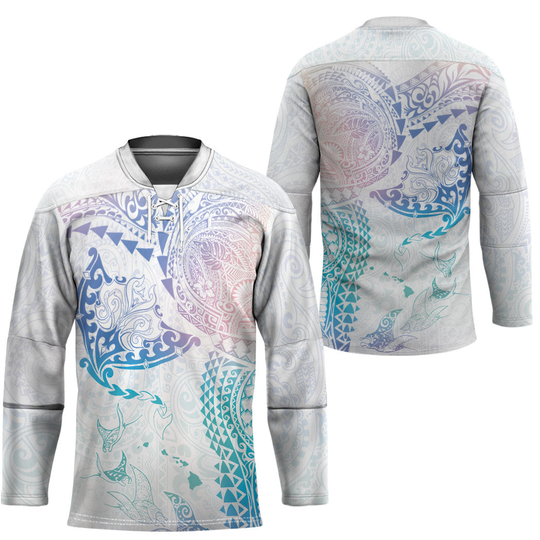 Hawaiian Manta Ray Tribal Hockey Jersey Polynesian Art Motifs Sweet Pastel LT03 - Polynesian Pride