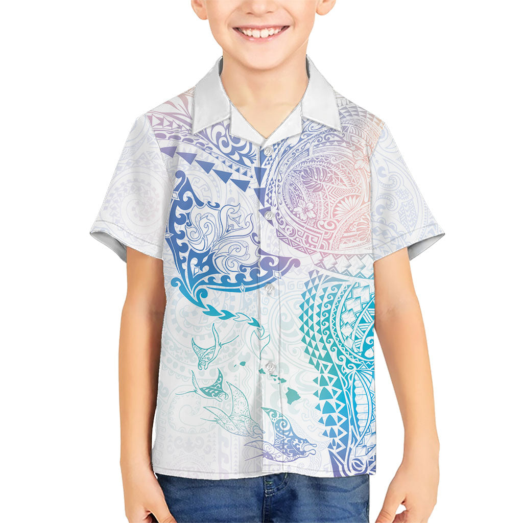 Hawaiian Manta Ray Tribal Kid Hawaiian Shirt Polynesian Art Motifs Sweet Pastel