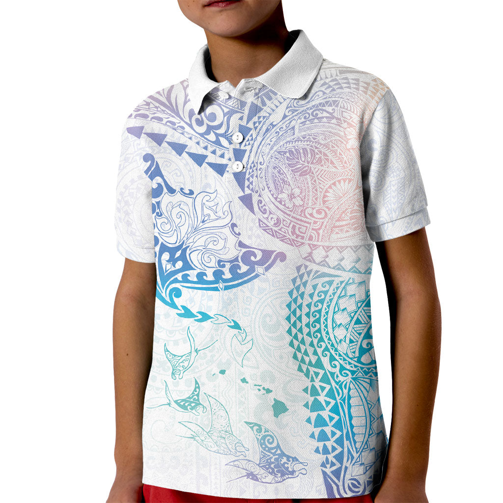 Hawaiian Manta Ray Tribal Kid Polo Shirt Polynesian Art Motifs Sweet Pastel
