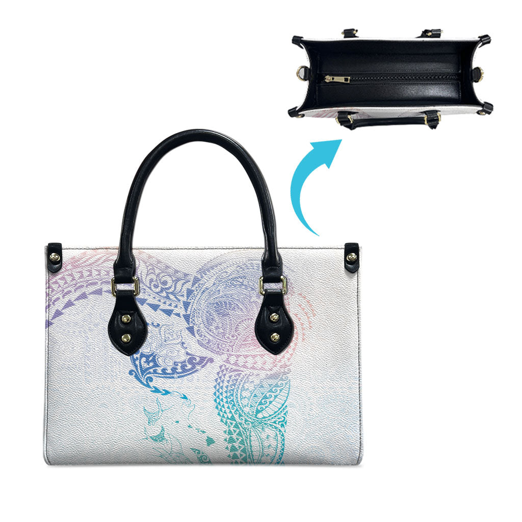 Hawaiian Manta Ray Tribal Leather Bag Polynesian Art Motifs Sweet Pastel LT03 - Polynesian Pride
