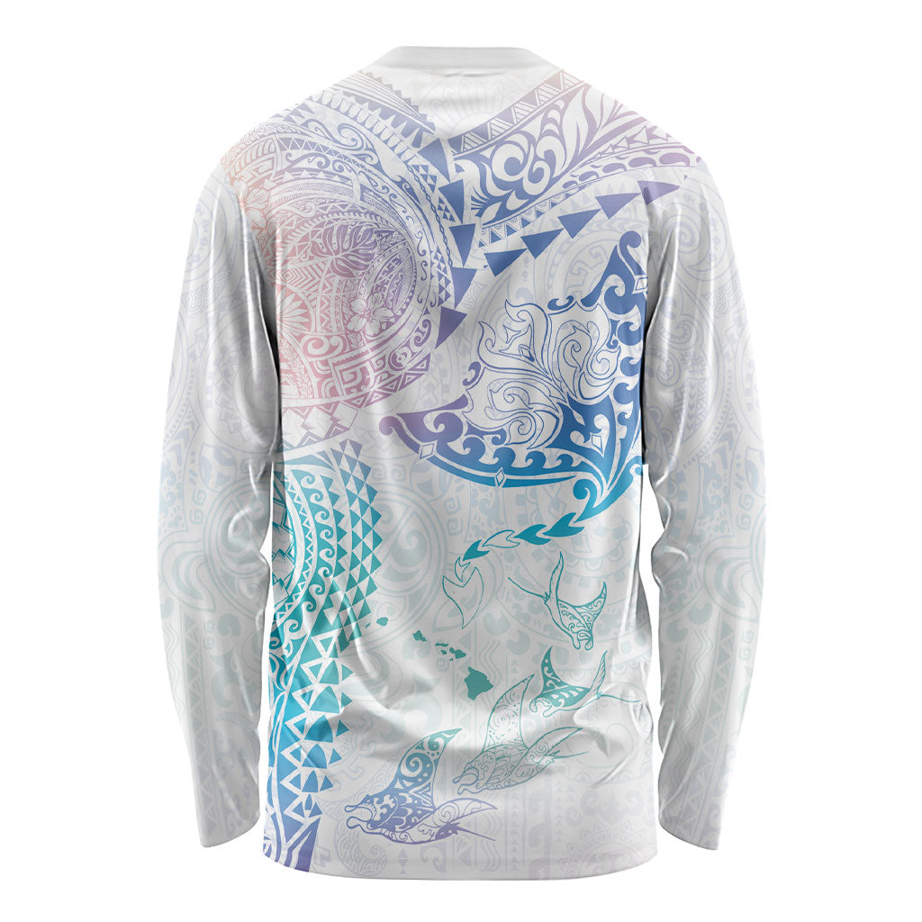 Hawaiian Manta Ray Tribal Long Sleeve Shirt Polynesian Art Motifs Sweet Pastel