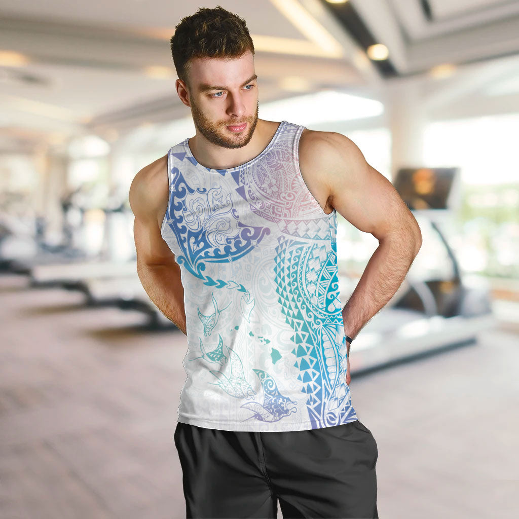 Hawaiian Manta Ray Tribal Men Tank Top Polynesian Art Motifs Sweet Pastel LT03 Multicolor - Polynesian Pride