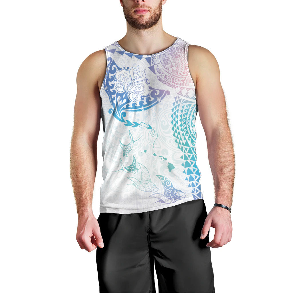 Hawaiian Manta Ray Tribal Men Tank Top Polynesian Art Motifs Sweet Pastel LT03 - Polynesian Pride