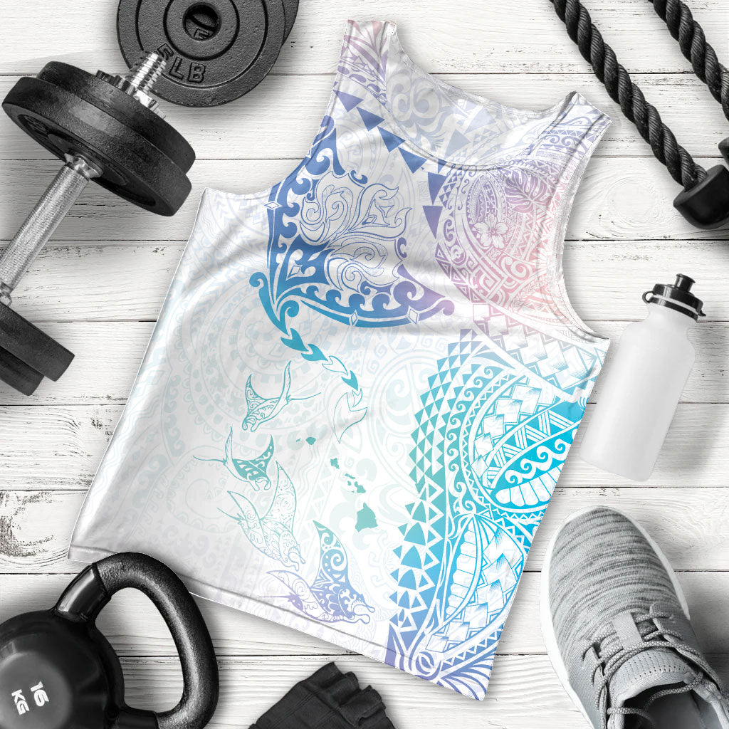 Hawaiian Manta Ray Tribal Men Tank Top Polynesian Art Motifs Sweet Pastel LT03 - Polynesian Pride