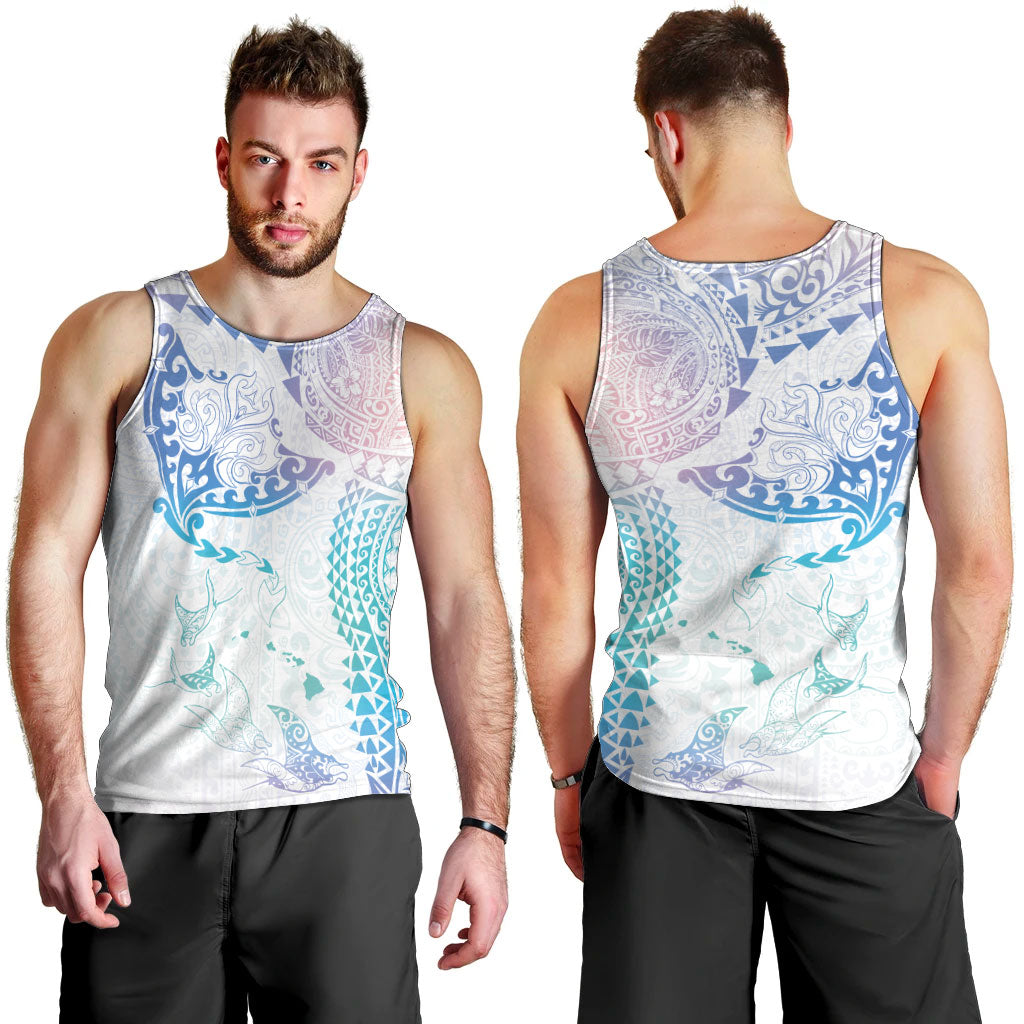 Hawaiian Manta Ray Tribal Men Tank Top Polynesian Art Motifs Sweet Pastel LT03 - Polynesian Pride