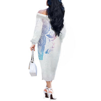 Hawaiian Manta Ray Tribal Off The Shoulder Long Sleeve Dress Polynesian Art Motifs Sweet Pastel