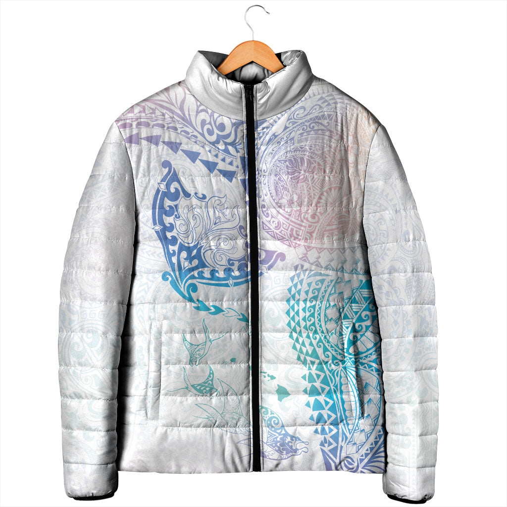 Hawaiian Manta Ray Tribal Padded Jacket Polynesian Art Motifs Sweet Pastel