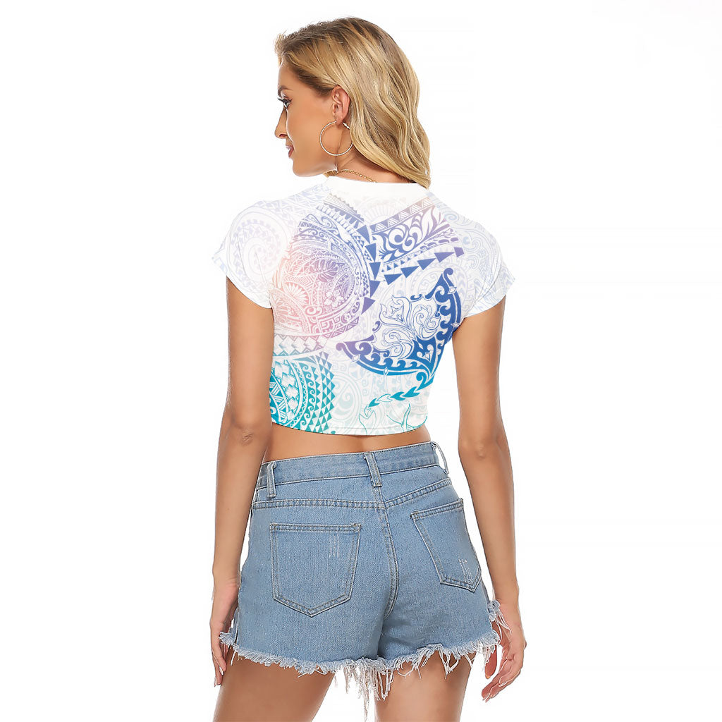 Hawaiian Manta Ray Tribal Raglan Cropped T Shirt Polynesian Art Motifs Sweet Pastel