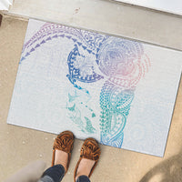 Hawaiian Manta Ray Tribal Rubber Doormat Polynesian Art Motifs Sweet Pastel