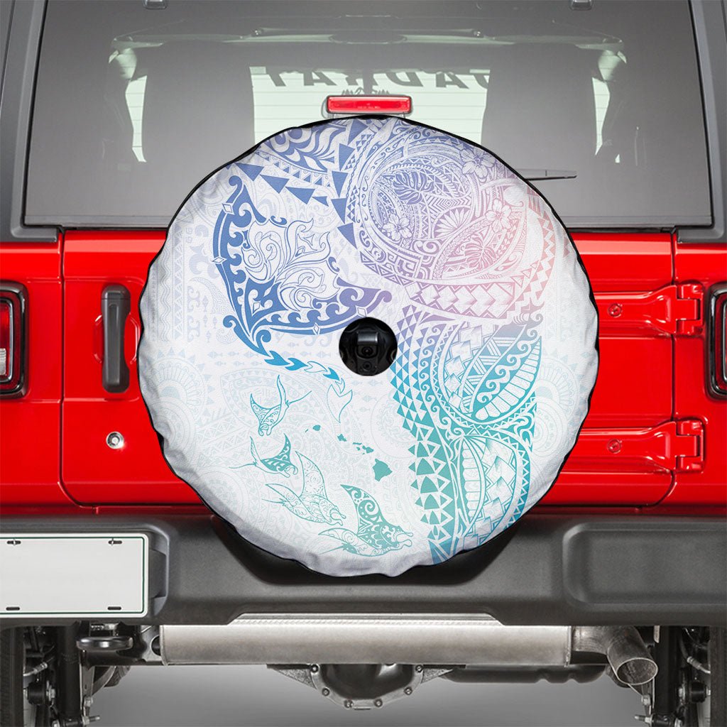 Hawaiian Manta Ray Tribal Spare Tire Cover Polynesian Art Motifs Sweet Pastel