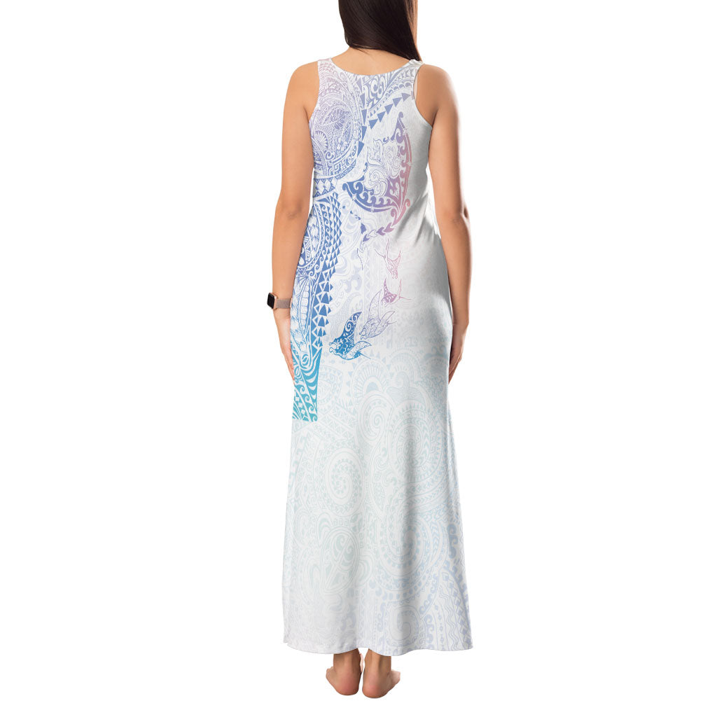 Hawaiian Manta Ray Tribal Tank Maxi Dress Polynesian Art Motifs Sweet Pastel